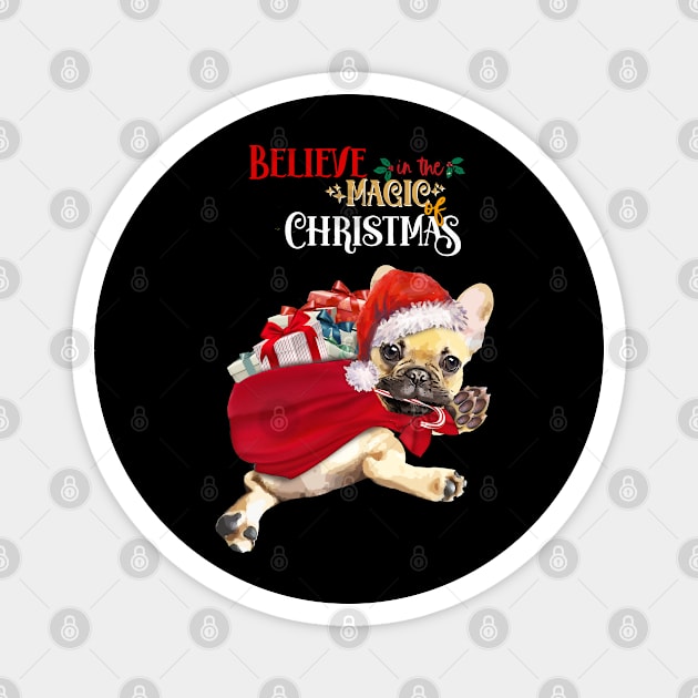 French Bulldog Frenchie belive in magic of merry Christmas Magnet by Collagedream